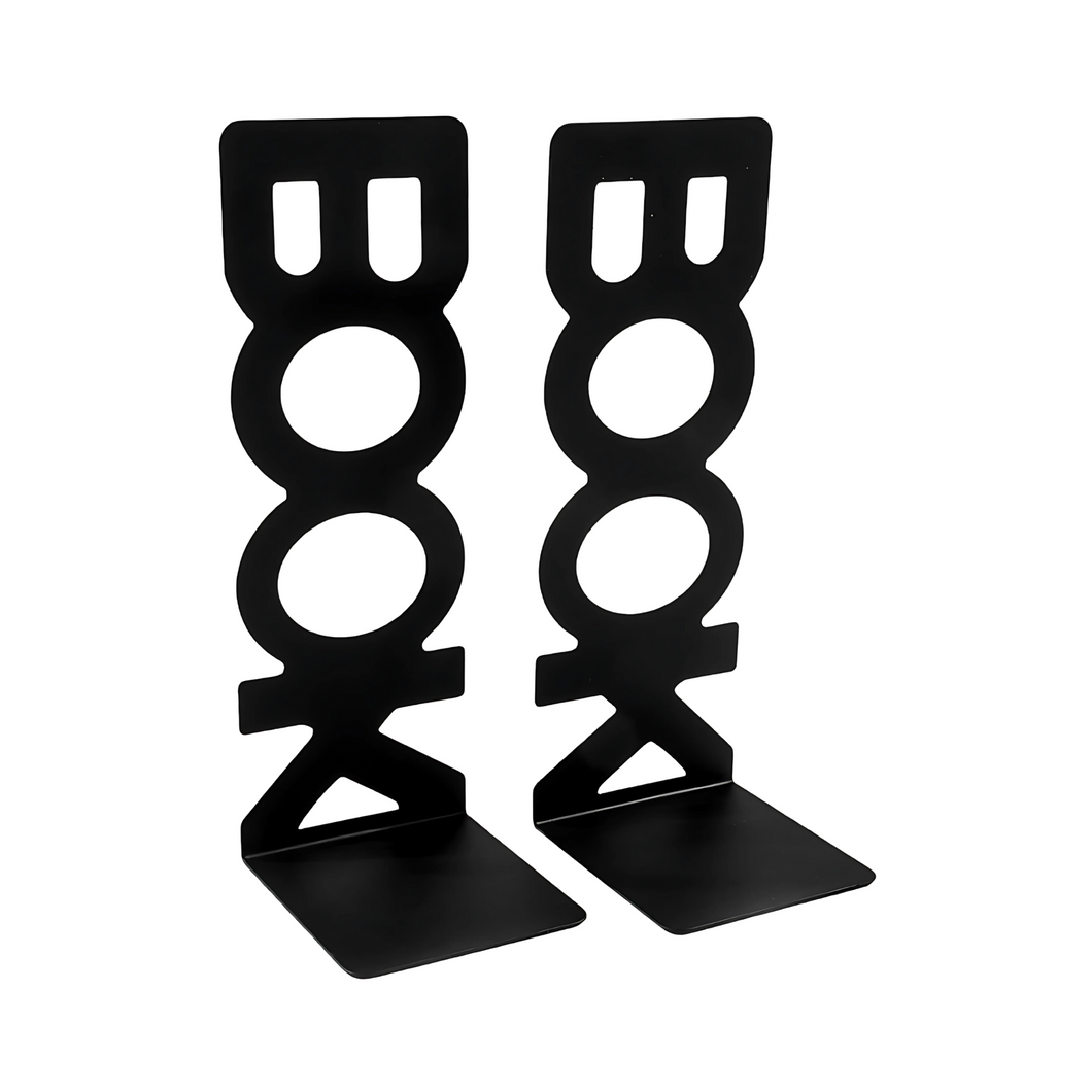 Black Metal Bookends with Word Design for Office Bookshelf