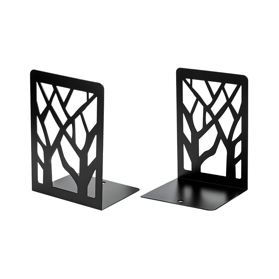 Decorative Modern Metal Bookends with Tree Design for Shelves