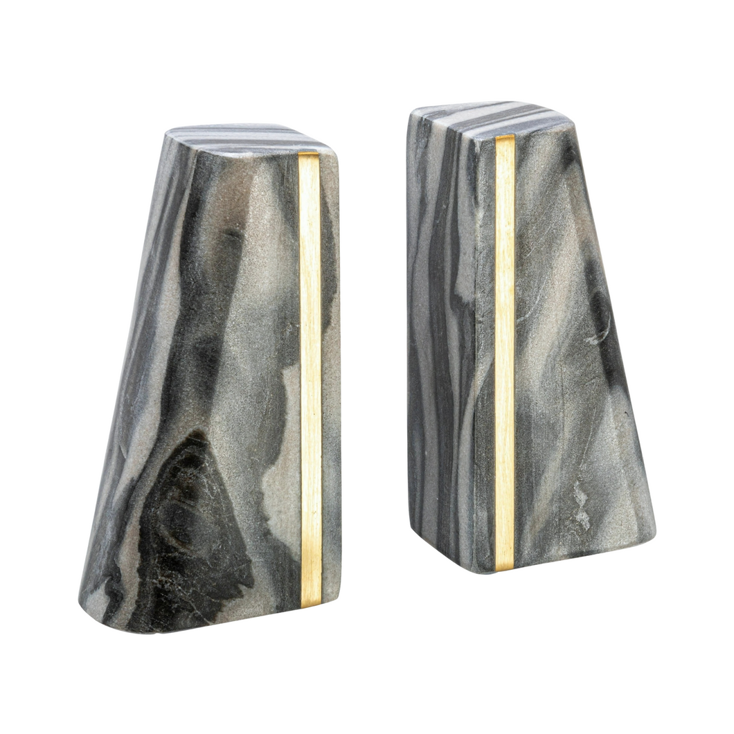 Modern Marble Bookends with Brass Detail Decorative Bookshelf Accessory