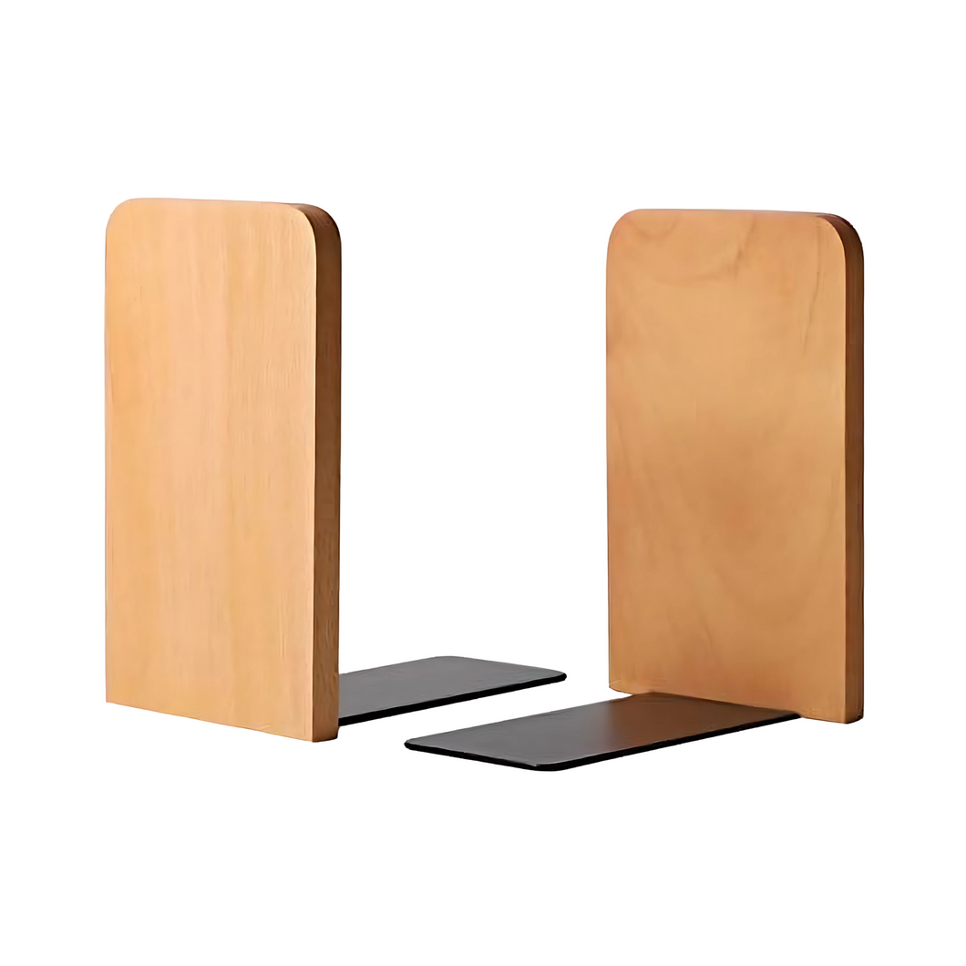 Natural Wooden Bookend Support for Shelves Books Movies and Office