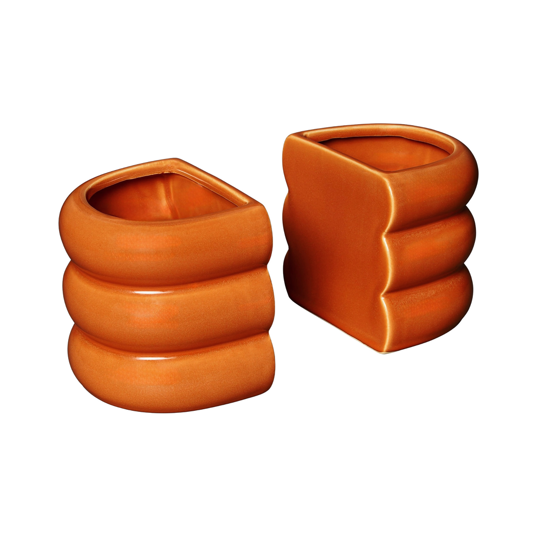 Orange Ceramic Bubble Bookends Contemporary Decorative Home Bookshelf Accessory