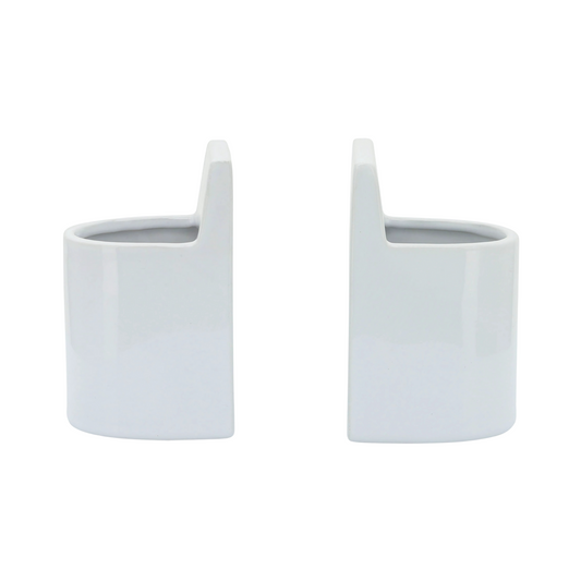 White Ceramic Pouch Design Contemporary Decorative Bookend for Bookshelf