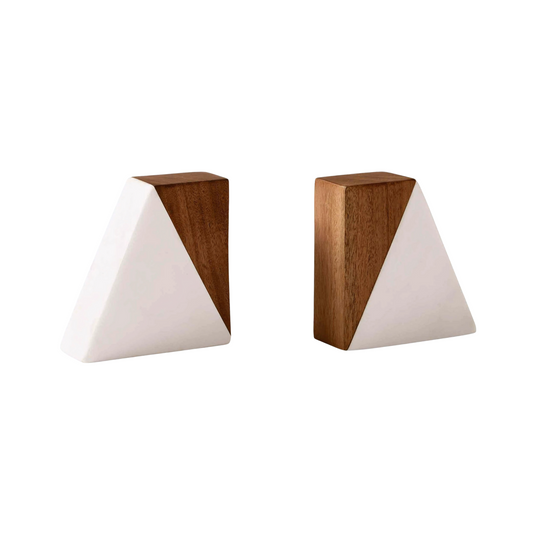 Wood and Marble Decorative Modern Bookends for Stylish Home Decor