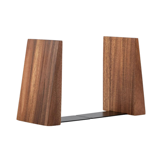 Wooden Acacia Bookend Triangular Design Modern Decorative Bookshelf Accessory